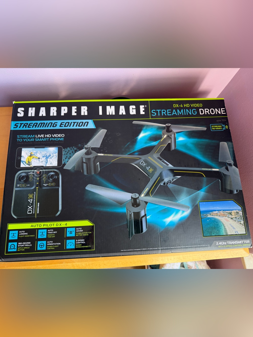 Sharper Image DX-4 Streaming Edition Drone - Black with Neon Yellow Accents